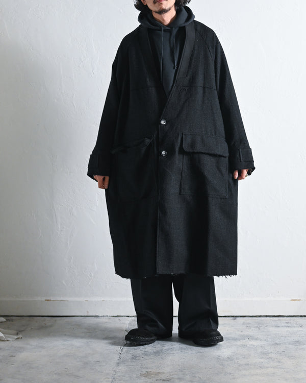 TWEED COLLARLESS COAT, BLACK-ANCELLM-COELACANTH