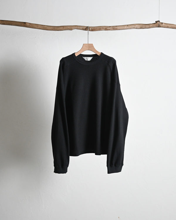 WAFFLE CREW NECK LS, black