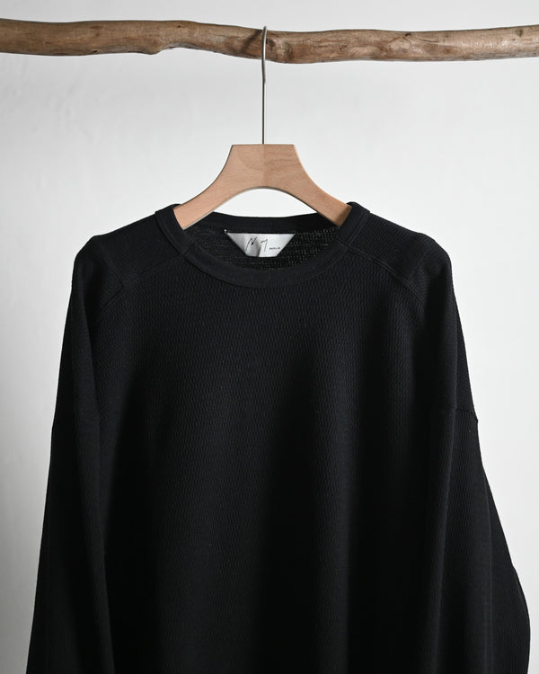 WAFFLE CREW NECK LS, black