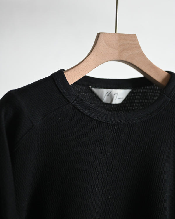 WAFFLE CREW NECK LS, black
