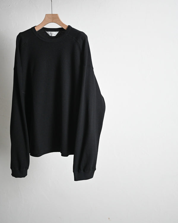 WAFFLE CREW NECK LS, black