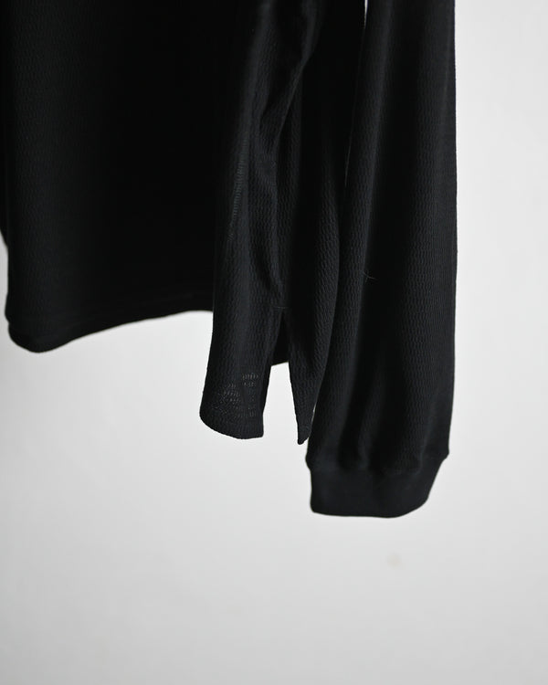 WAFFLE CREW NECK LS, black
