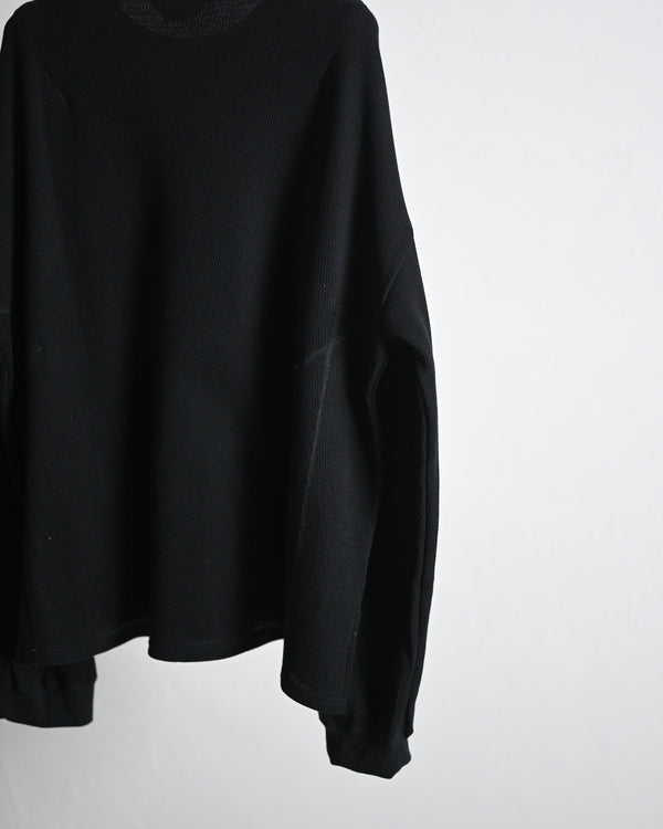 WAFFLE CREW NECK LS, black