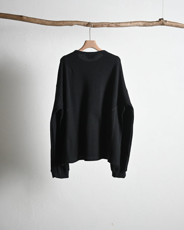 WAFFLE CREW NECK LS, black