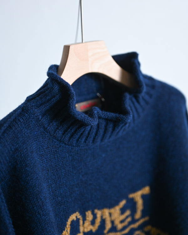 lamb’s wool guernsey sweater long QUIET, dark blue