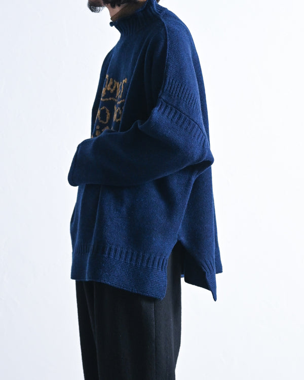 lamb’s wool guernsey sweater long QUIET, dark blue