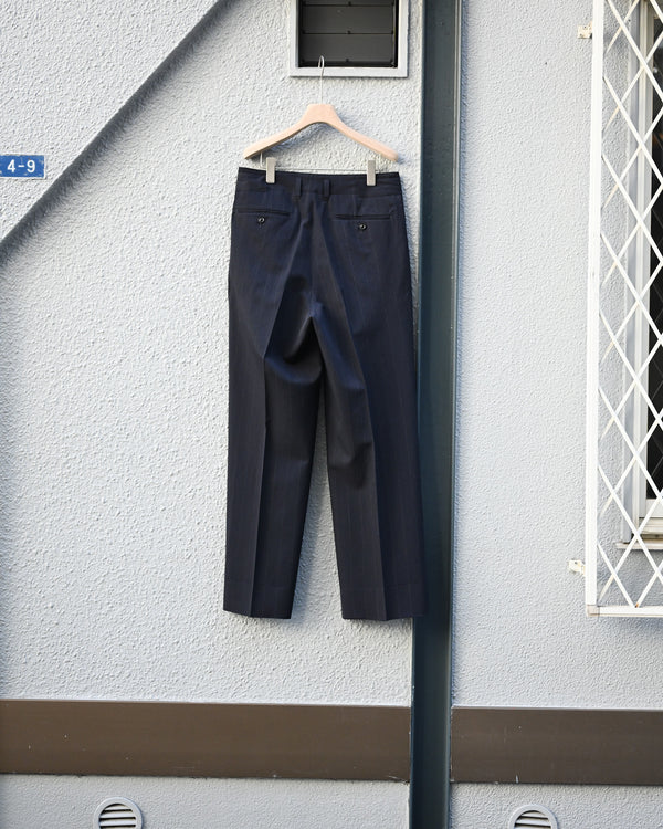 WOOL WASHI STRIPE TUCKED TROUSERS