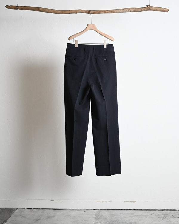 WOOL WASHI STRIPE TUCKED TROUSERS