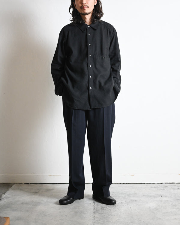 WOOL WASHI STRIPE TUCKED TROUSERS