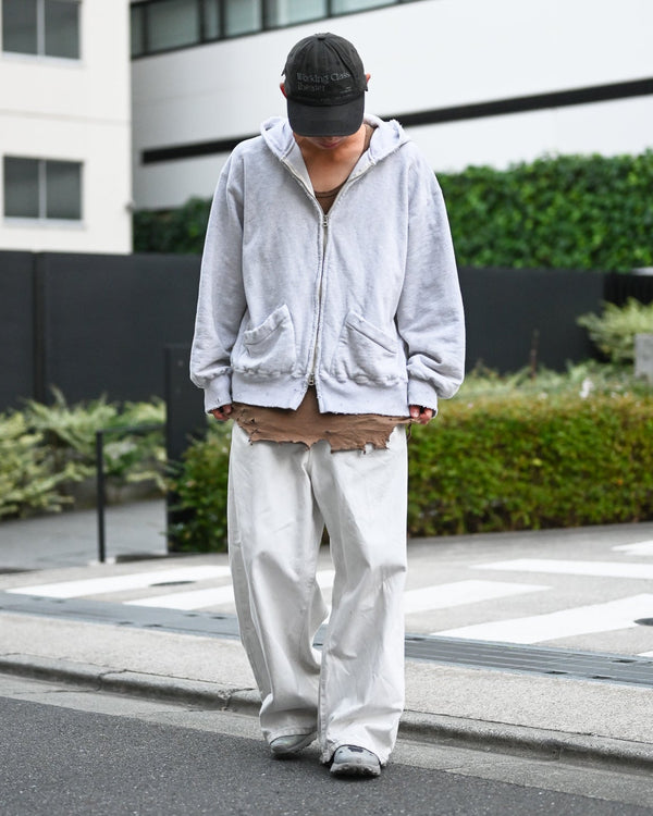 5POCKT BAGGY PANTS, raw denim fade white