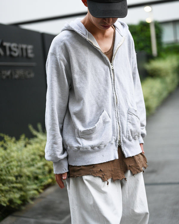 ZIP UP HOODIE, heather white