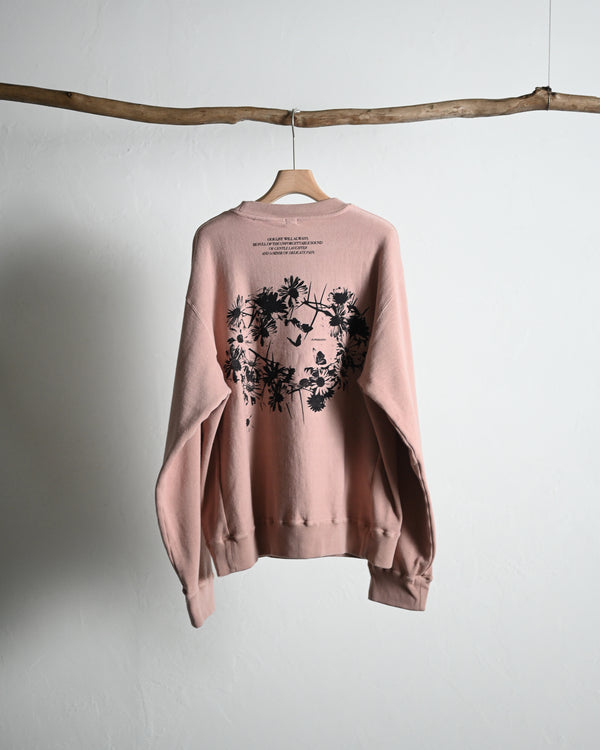 Overdyed Sweat Shirt "FLOWERS", beige