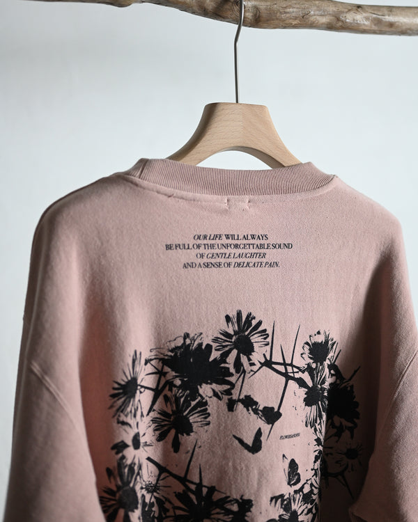 Overdyed Sweat Shirt "FLOWERS", beige