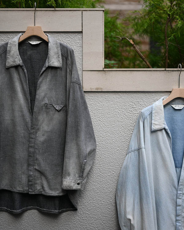 AGING CHAMBRAY LONG SHIRT, black
