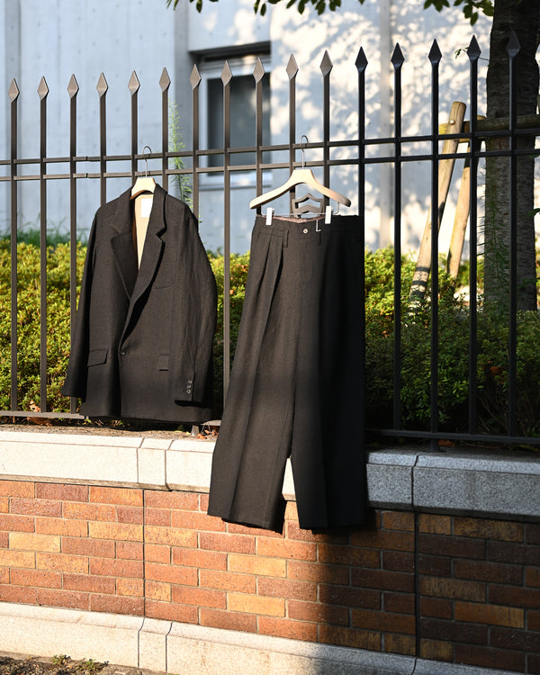 SHRINK WOOL WIDE SLACKS, black