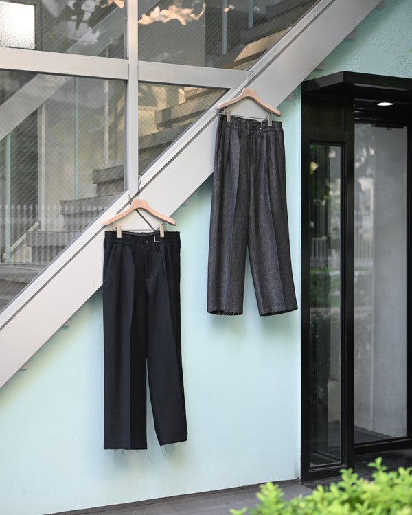 SHRINK WOOL WIDE SLACKS, black