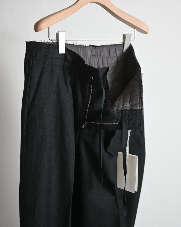 SHRINK WOOL WIDE SLACKS, black