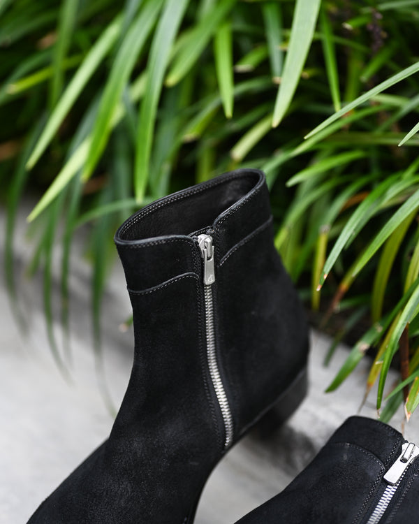 Side Zip Boots, Waxed Ezojika Suede