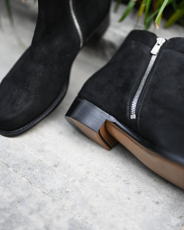 Side Zip Boots, Waxed Ezojika Suede