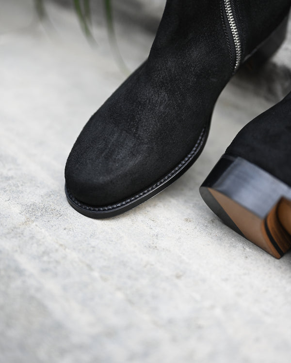 Side Zip Boots, Waxed Ezojika Suede