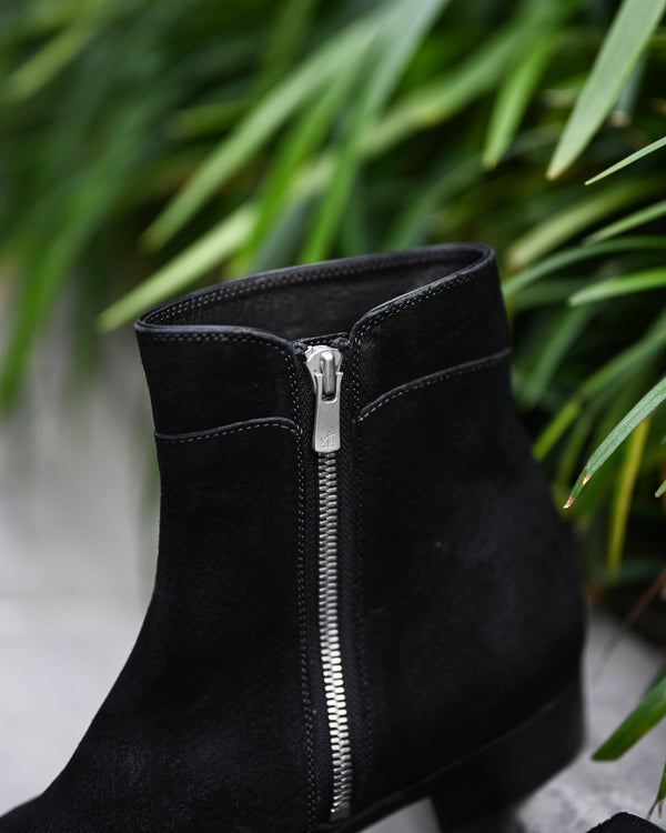 Side Zip Boots, Waxed Ezojika Suede