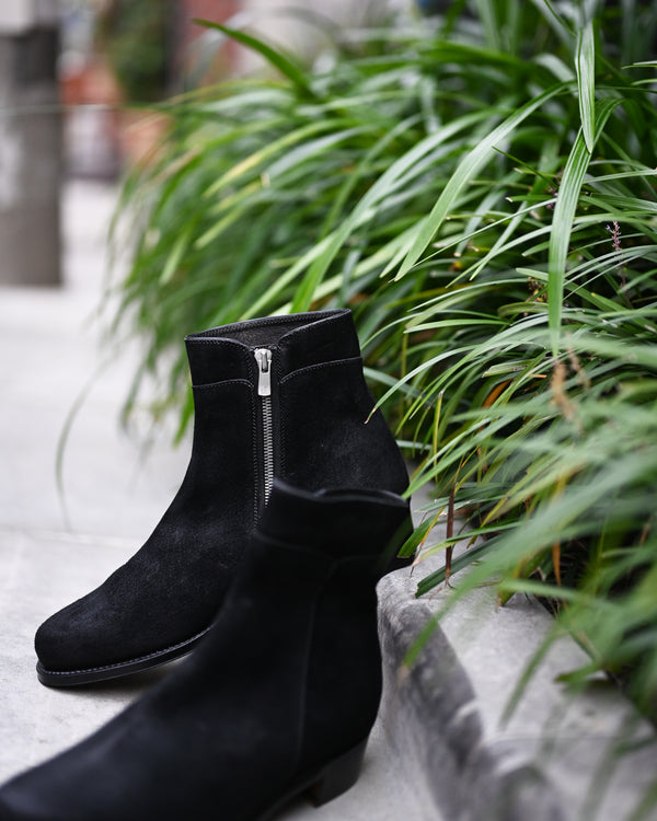 Side Zip Boots, Waxed Ezojika Suede