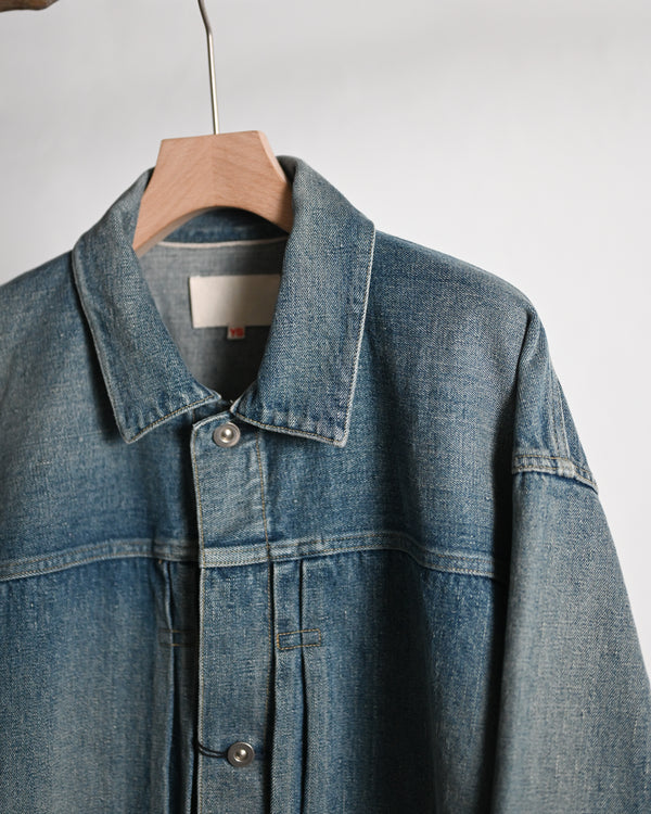 PLEATS JACKET, raw denim