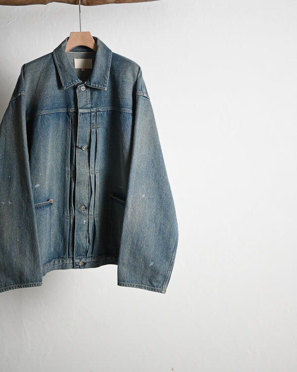 PLEATS JACKET, raw denim