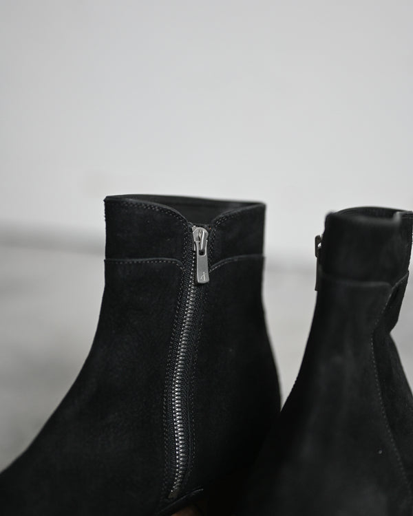 Side Zip Boots, Waxed Ezojika Suede