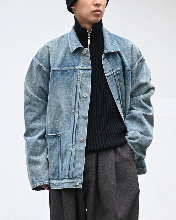 PLEATS JACKET, raw denim