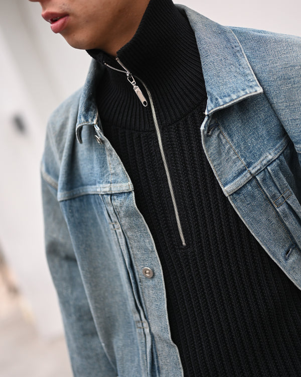 TWIST WOOL HALF ZIP NECK P/O