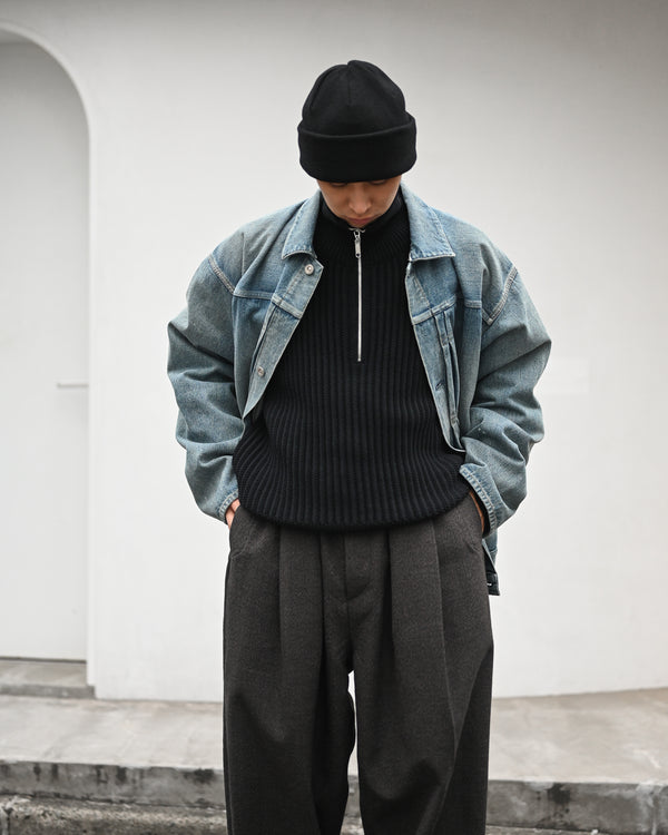 TWIST WOOL HALF ZIP NECK P/O