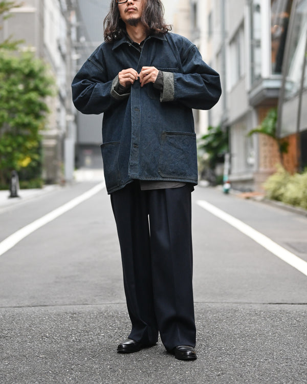 SUPER FINE LIGHT MELTON TUCKED TROUSERS