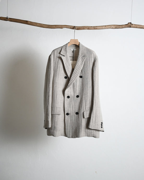DOUBLE BREASTED BLAZER, WOOL LINEN DOUBLE GAZE FABRIC, BEIGE.