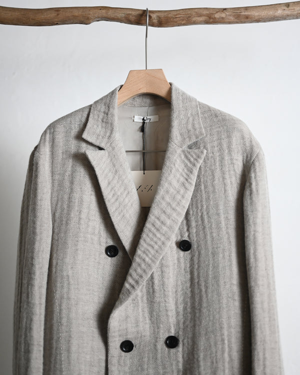 DOUBLE BREASTED BLAZER, WOOL LINEN DOUBLE GAZE FABRIC, BEIGE.