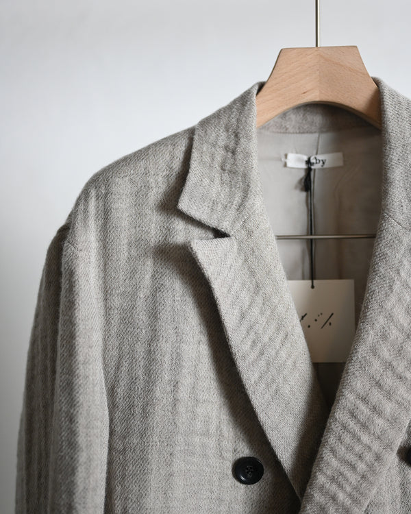DOUBLE BREASTED BLAZER, WOOL LINEN DOUBLE GAZE FABRIC, BEIGE.