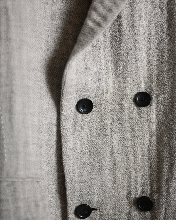 DOUBLE BREASTED BLAZER, WOOL LINEN DOUBLE GAZE FABRIC, BEIGE.