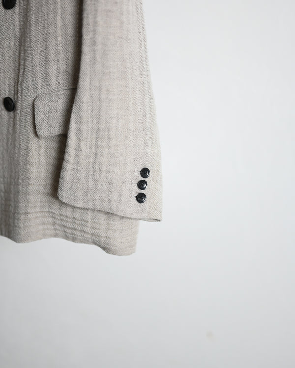 DOUBLE BREASTED BLAZER, WOOL LINEN DOUBLE GAZE FABRIC, BEIGE.