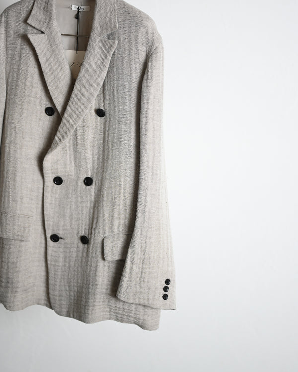 DOUBLE BREASTED BLAZER, WOOL LINEN DOUBLE GAZE FABRIC, BEIGE.