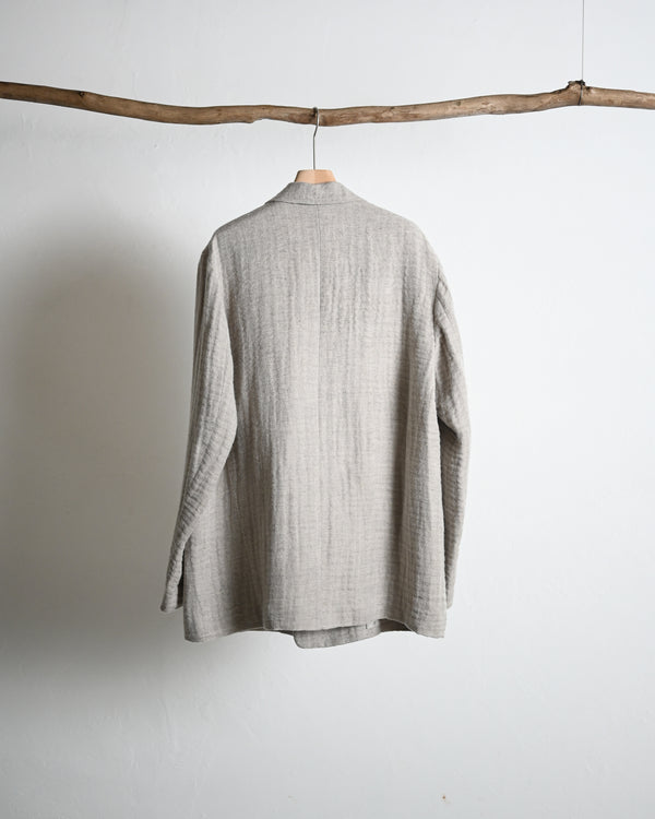 DOUBLE BREASTED BLAZER, WOOL LINEN DOUBLE GAZE FABRIC, BEIGE.
