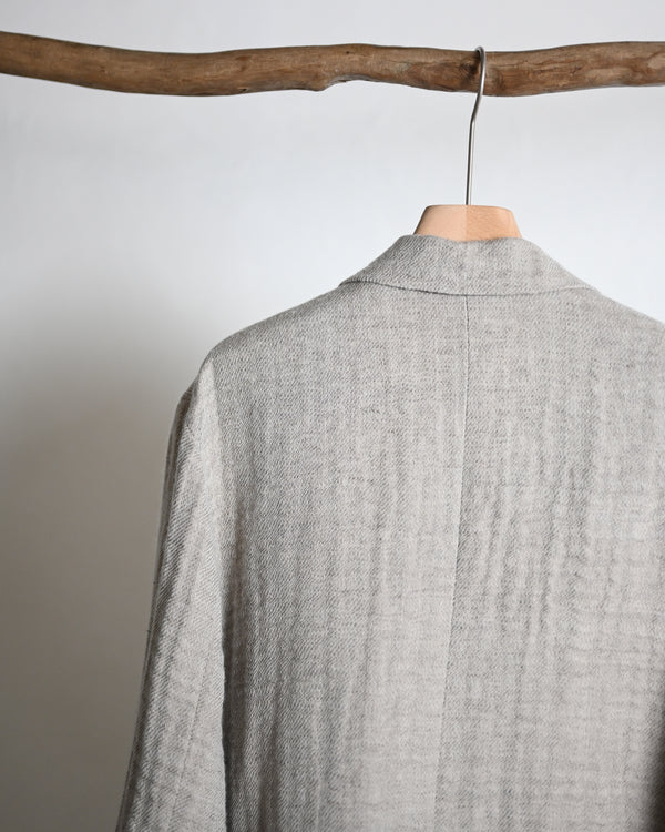 DOUBLE BREASTED BLAZER, WOOL LINEN DOUBLE GAZE FABRIC, BEIGE.