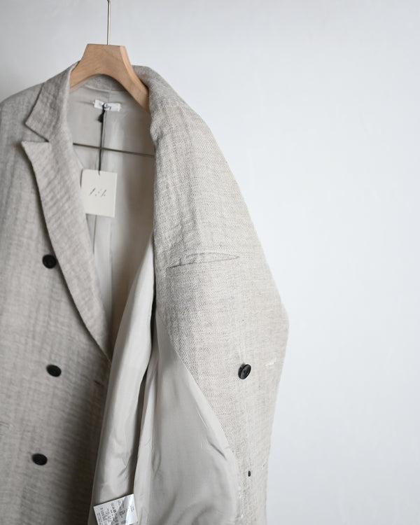 DOUBLE BREASTED BLAZER, WOOL LINEN DOUBLE GAZE FABRIC, BEIGE.