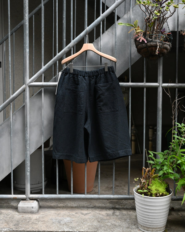 亜麻苧麻ビッグショートパンツ, 墨黒