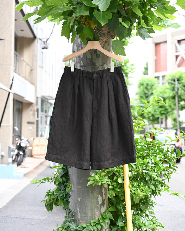 亜麻苧麻ビッグショートパンツ, 泥染