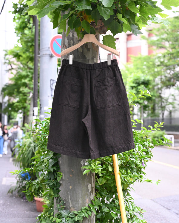 亜麻苧麻ビッグショートパンツ, 泥染