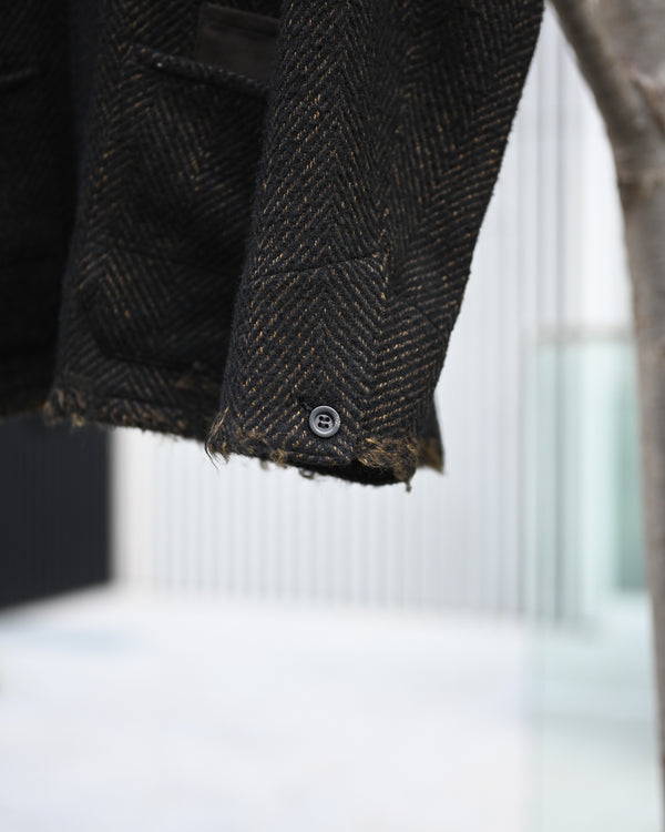 DAMAGE WOOL HERRINGBONE COVER ALL, brown×black