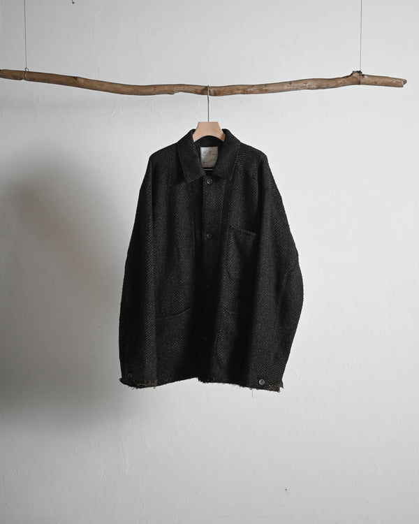 DAMAGE WOOL HERRINGBONE COVER ALL, brown×black