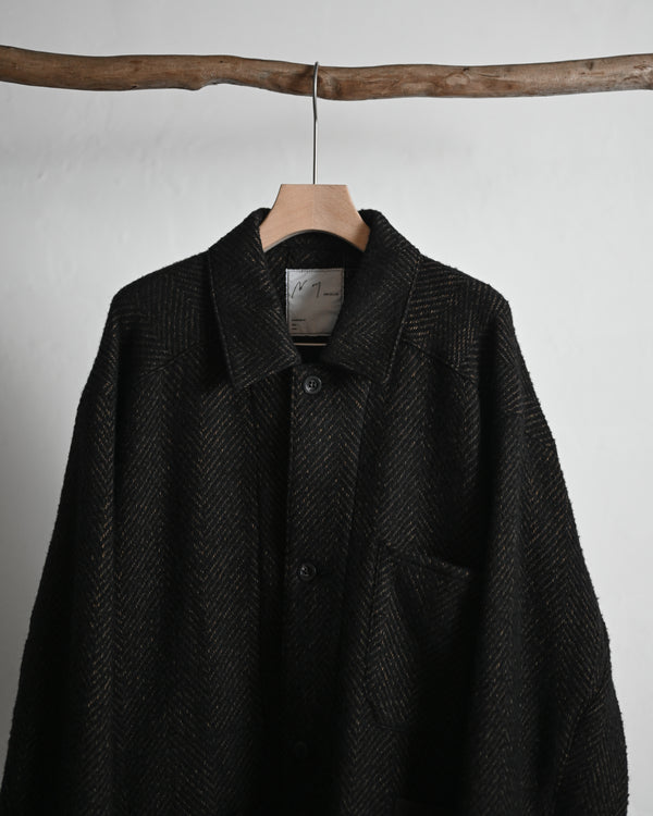 DAMAGE WOOL HERRINGBONE COVER ALL, brown×black