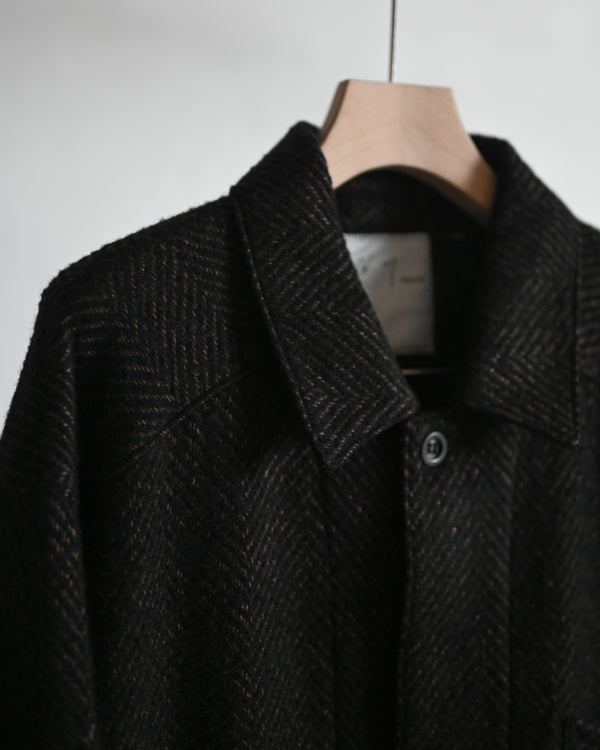 DAMAGE WOOL HERRINGBONE COVER ALL, brown×black