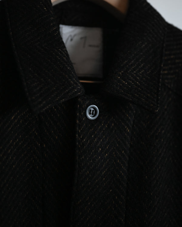 DAMAGE WOOL HERRINGBONE COVER ALL, brown×black